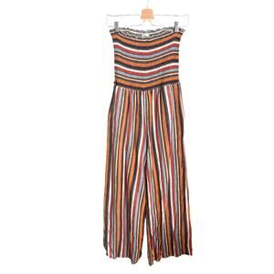 Altar'd State Linen Blend Jumpsuit Wide Leg Striped Smocked M